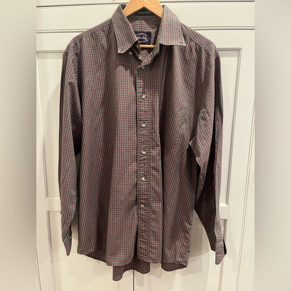 Allen Solly Men Red Green Plaid Long Sleeve Button Down Shirt Sz. 44 (L) - Picture 1 of 4